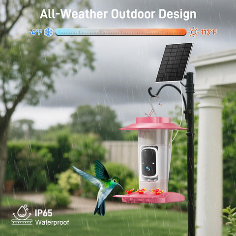 SV3C hummingbird feeder IP65 weatherproof design withstands rain and wind.