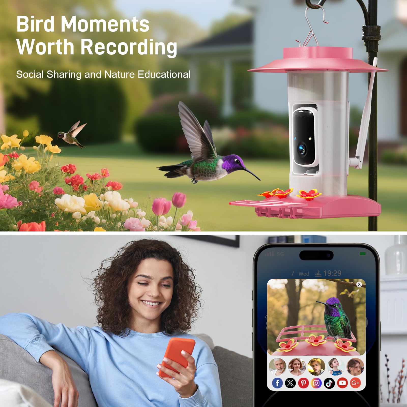 SV3C hummingbird feeder video sharing makes clips easy to save and share.