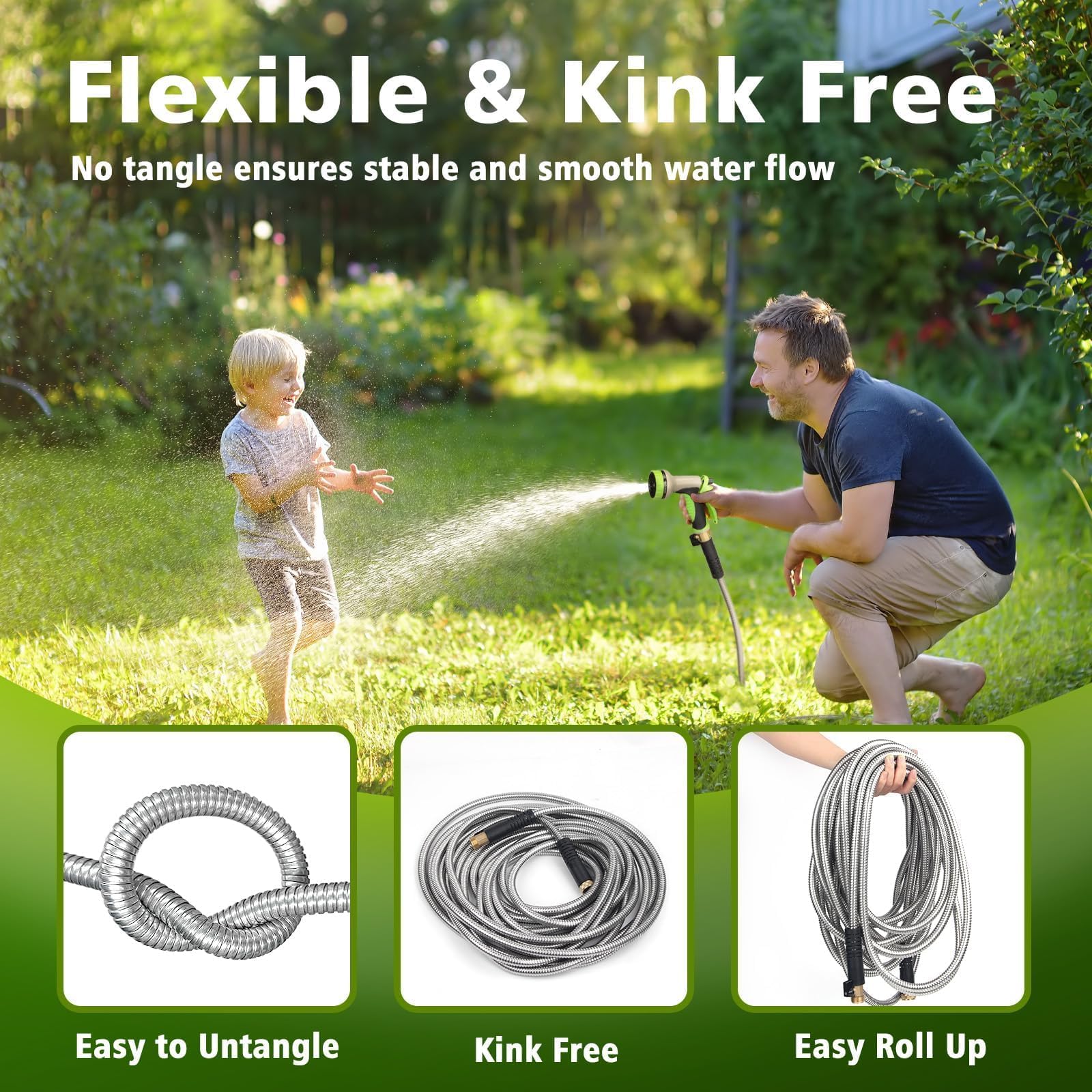 Svansea anti-kink design under pressure demonstrating flexible, tangle-free watering.