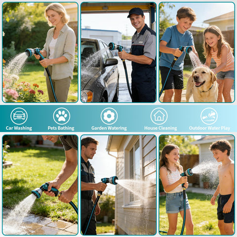 Svansea 100ft outdoor hose ideal for yards, cleaning, and camping adventures.
