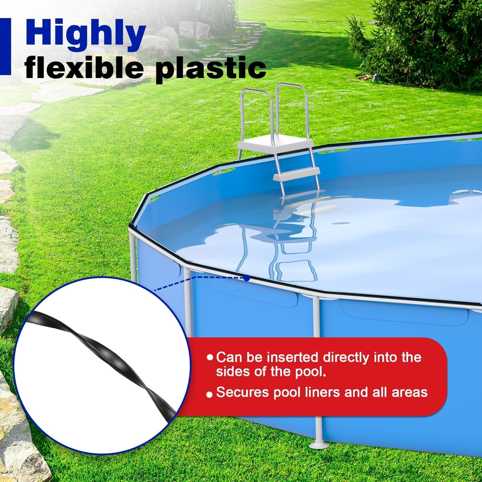 Svepndic coping strips installation by hand shows easy sliding over the liner