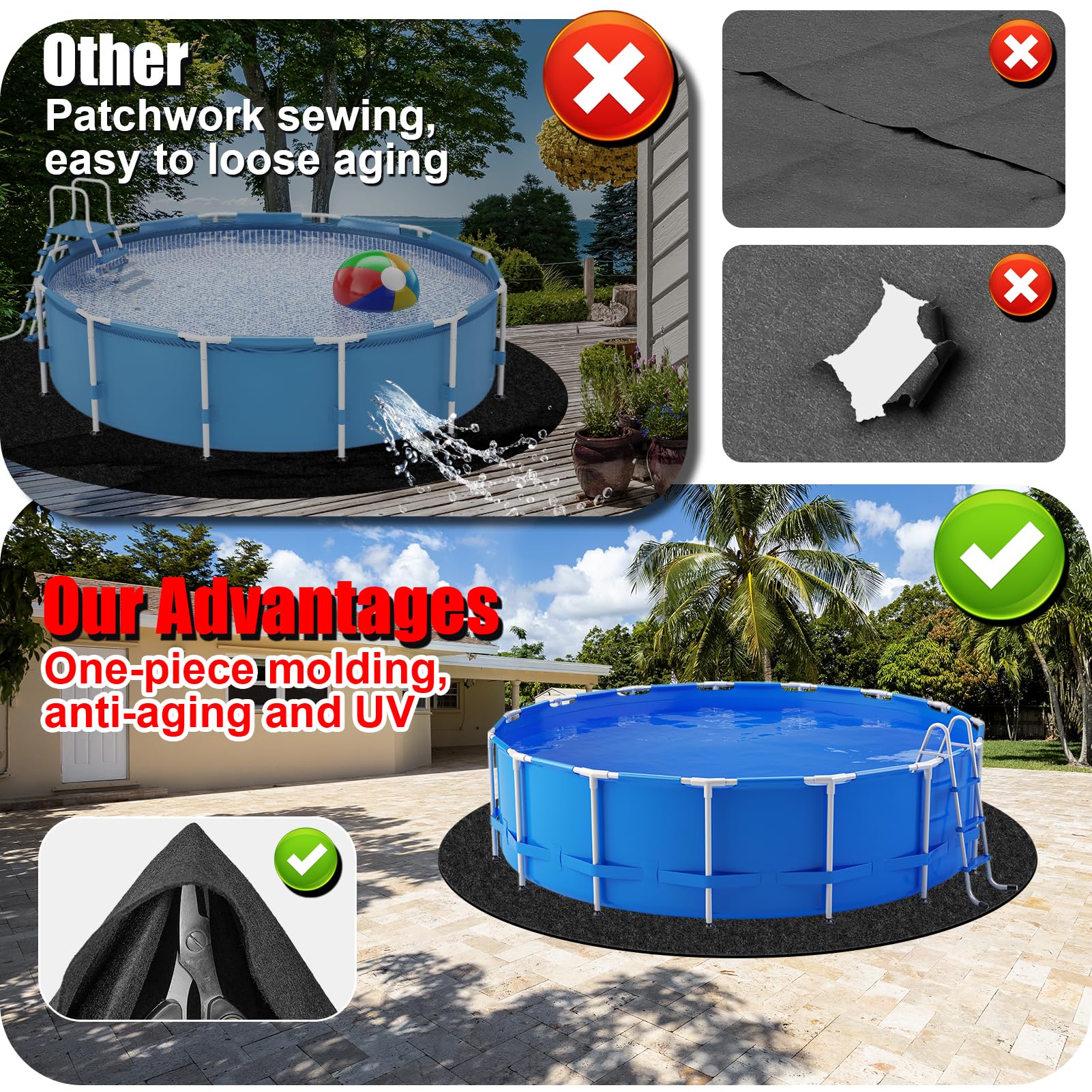 Svepndic pad compatible with soft-sided pools for added durability.