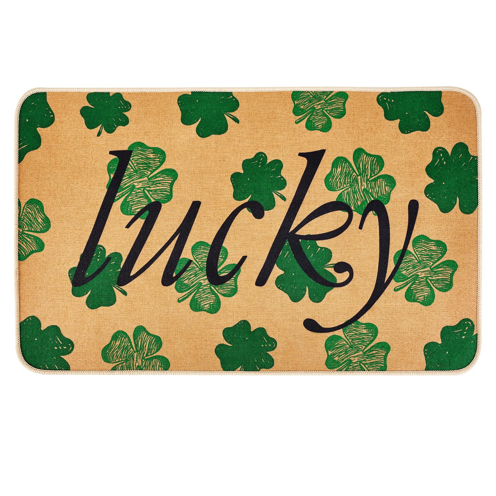 Svepndic St. Patrick's Day door mat with shamrock welcome design for festive entryways.