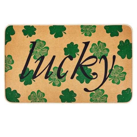Svepndic St. Patrick's Day door mat with shamrock welcome design for festive entryways.