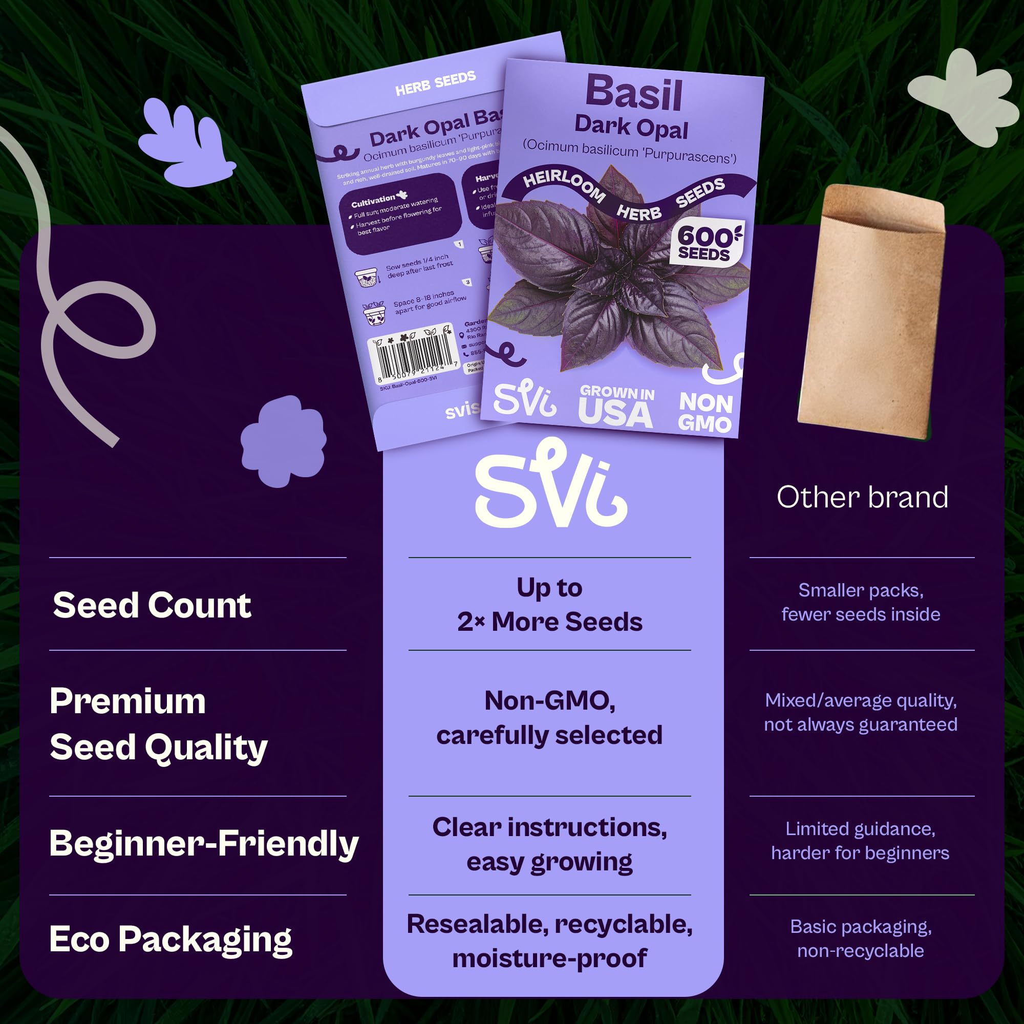 SVI 600 Dark Opal Basil seeds ornamental foliage pollinator friendly edible landscape