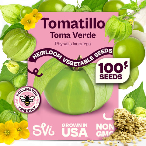 SVI Toma Verde seeds pack ready to grow fresh tomatillos for salsa verde.