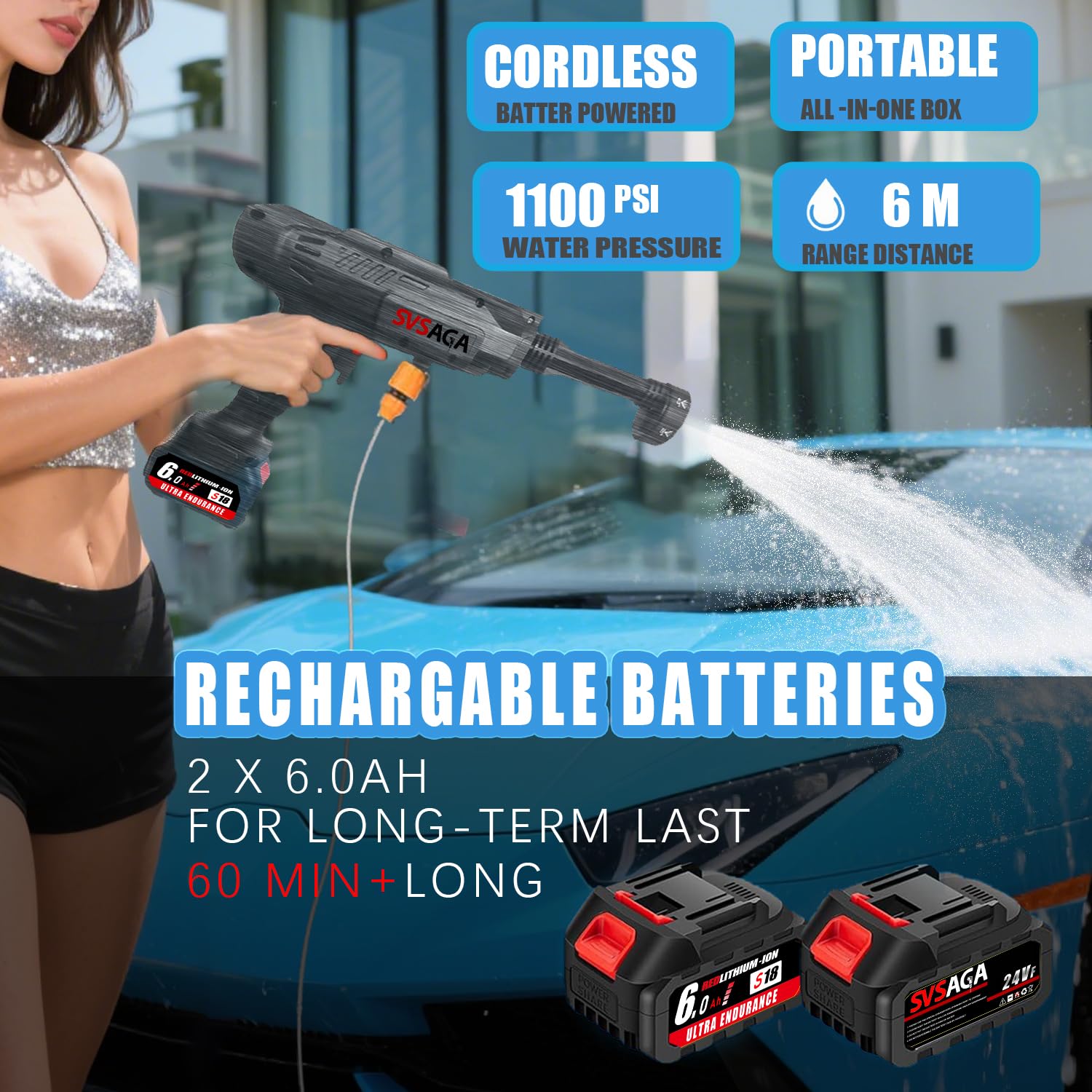SVSAGA two 24V batteries extend cleaning time full kit