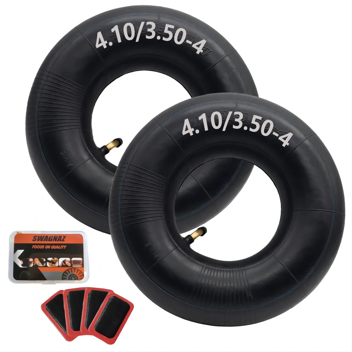 Swagnaz 4.10/3.50-4 inner tube replacement for wheelbarrows and hand trucks.