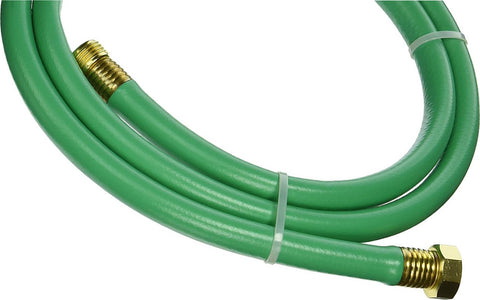 Close-up of Swan leader hose crush-resistant aluminum couplings for durable outdoor use.