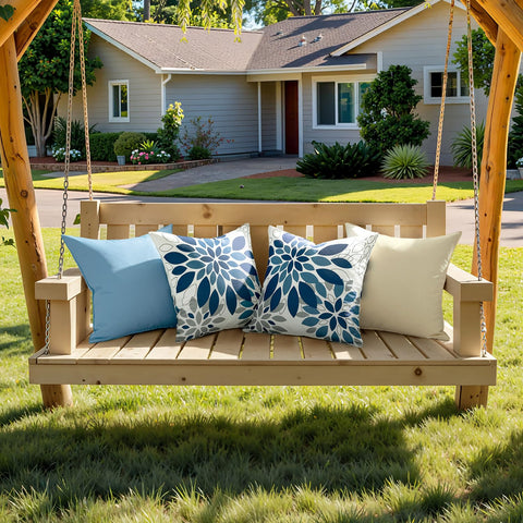 SWANCOCO patio garden decor setup with vibrant floral cushions.
