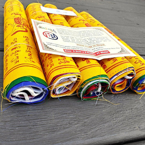 The Swayambhu hand-printed cotton flags Nepal detail enhances sacred home décor.