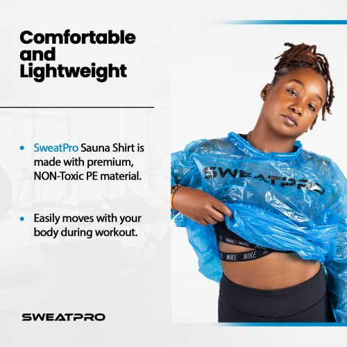 SweatPro sauna shirt blue 3XL back view showing extended coverage.