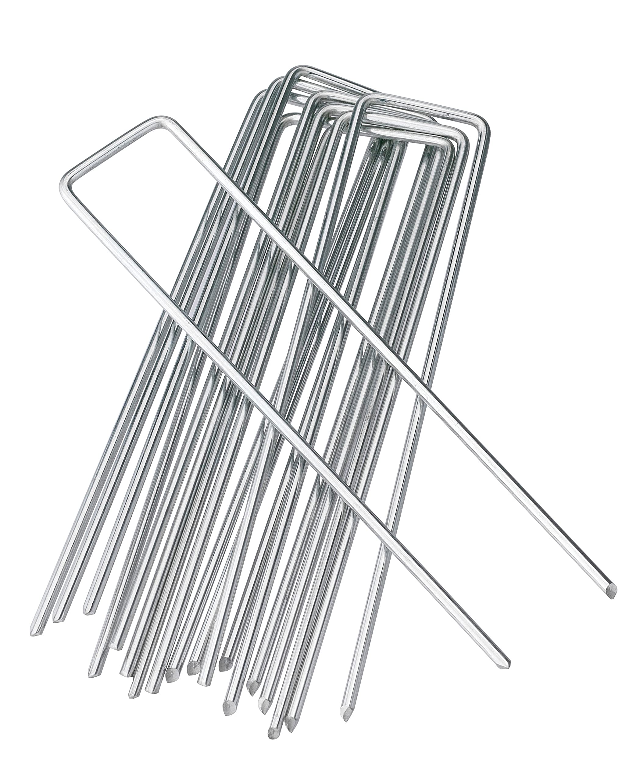 Sweecomb 6-inch galvanized stake ready for ground insertion to secure ground fabric