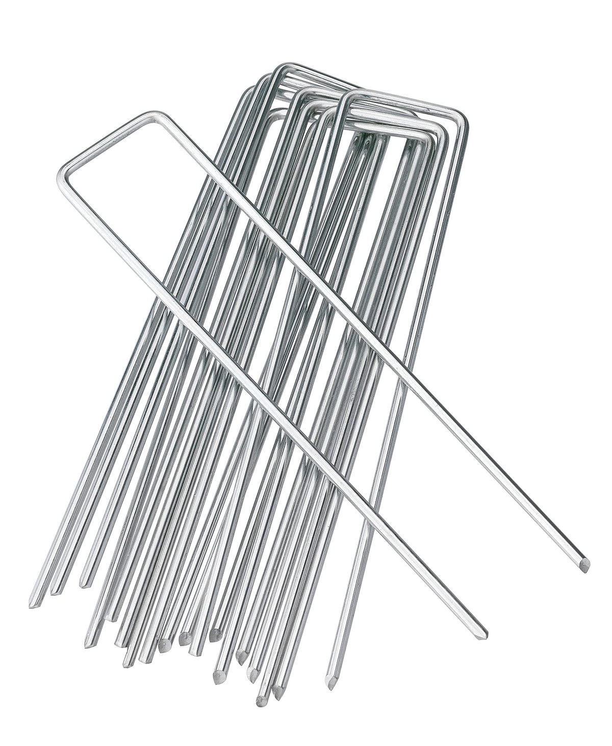 Sweecomb 6-inch galvanized stake ready for ground insertion to secure ground fabric