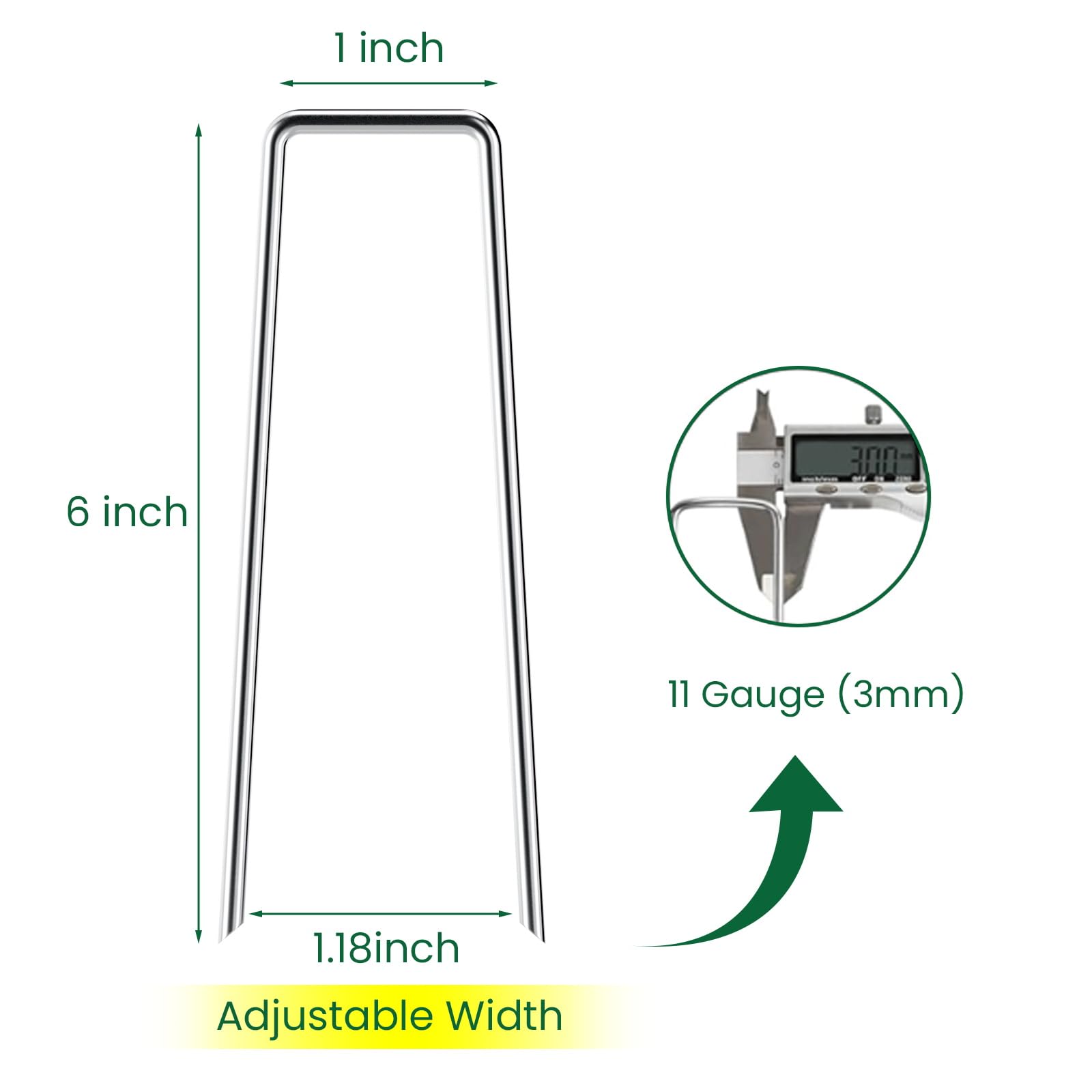 Sweecomb galvanized stakes driven into soil for secure hold