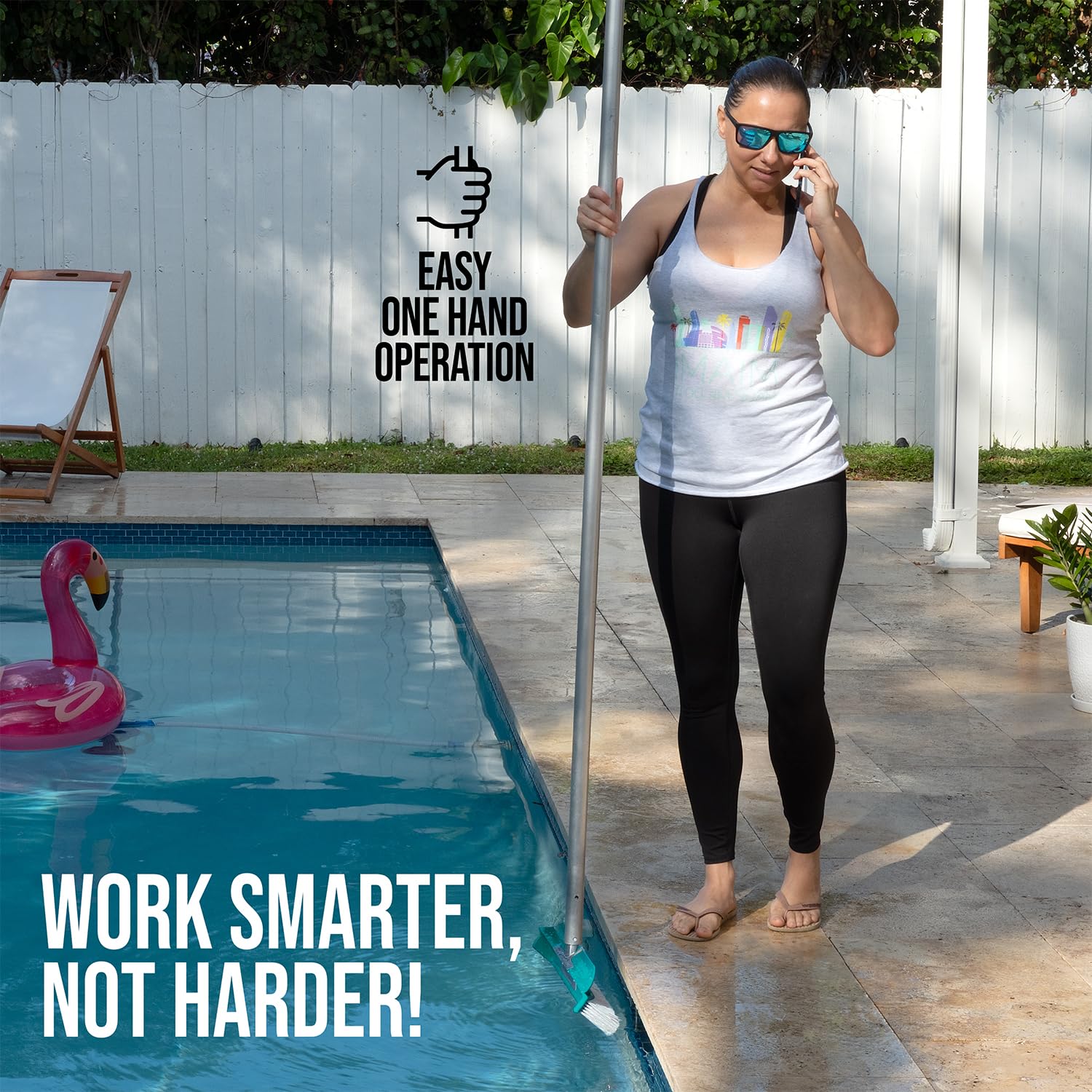 Bright green body improves visibility during pool cleaning sessions.