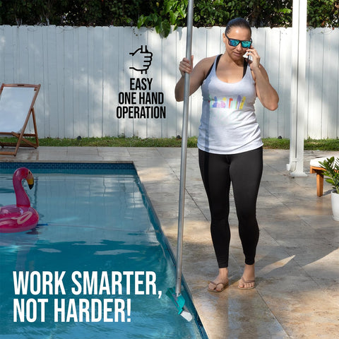 Bright green body improves visibility during pool cleaning sessions.