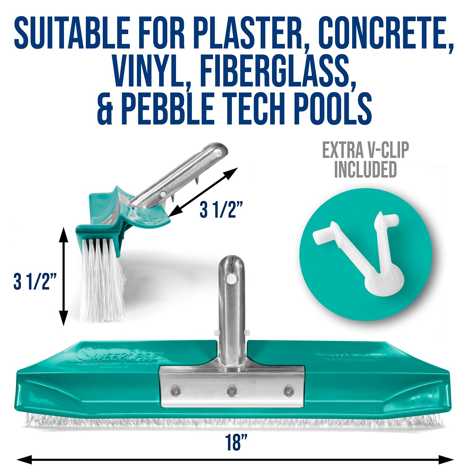 Curved bristle design enables angled reach into corners and coves.