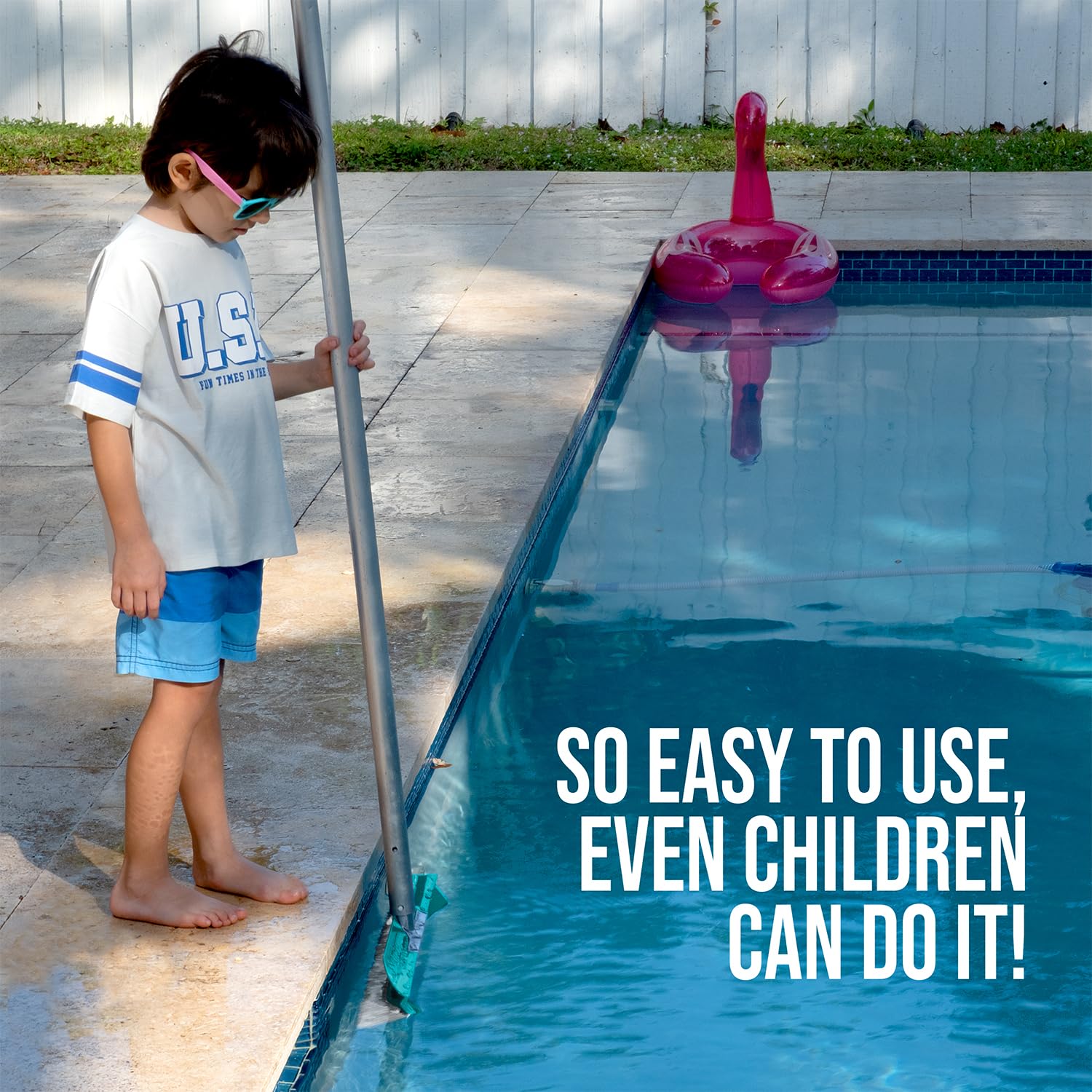 Stingray brush cleans corners and steps with ease.