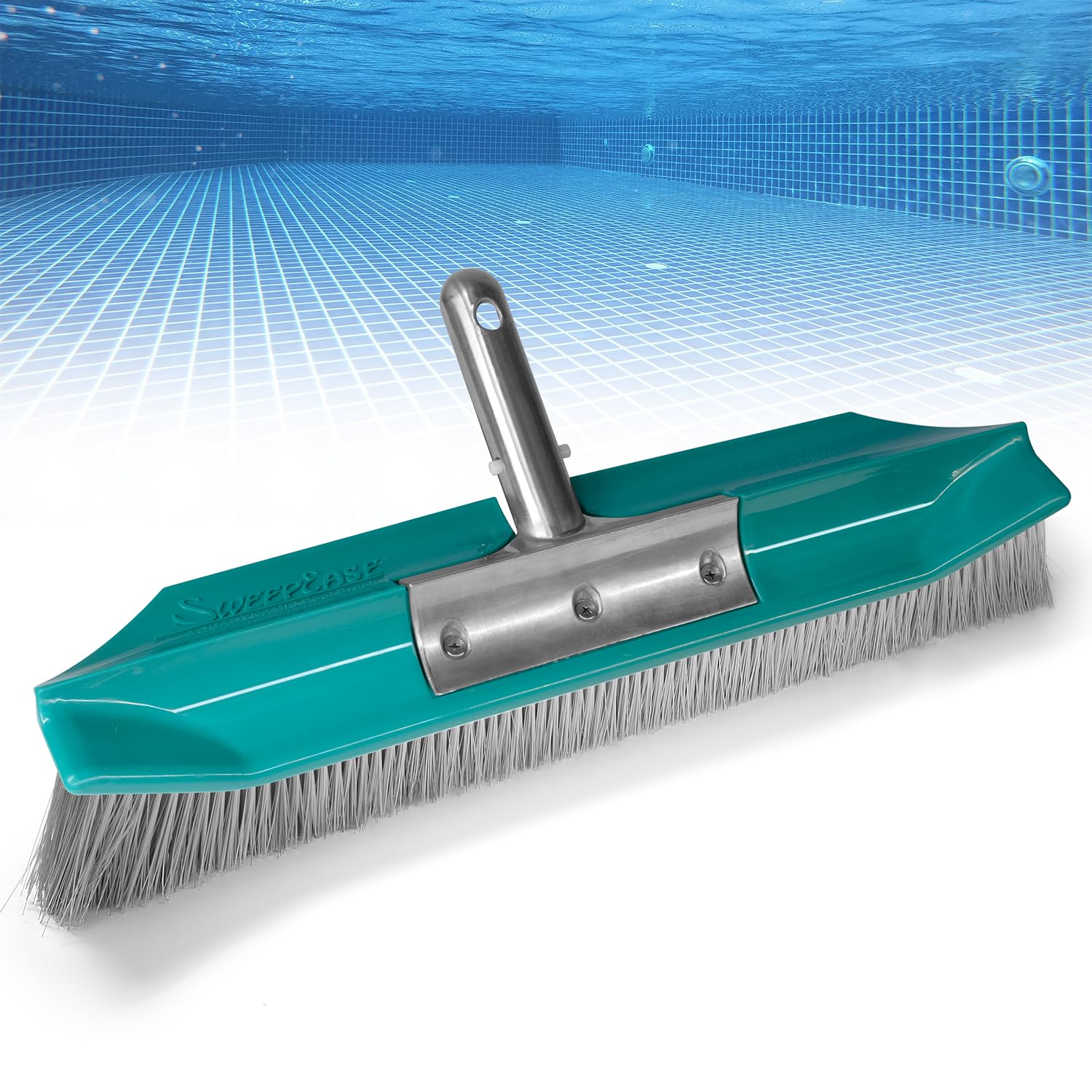 Stingray brush on wall and floor showing adhesion for thorough scrubbing.