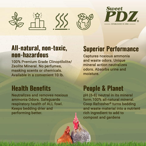 Sweet PDZ Coop Refresher helping keep coop bedding dry and fresh