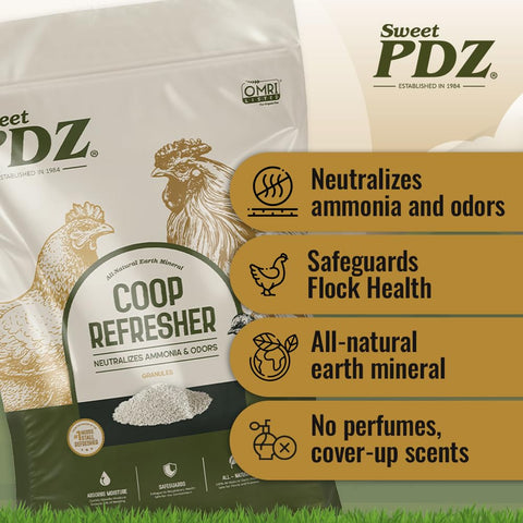 Sweet PDZ Coop Refresher granules neutralizing odors in the coop