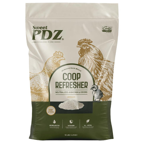 Sweet PDZ Coop Refresher front packaging showing the 10 lb bag for odor control