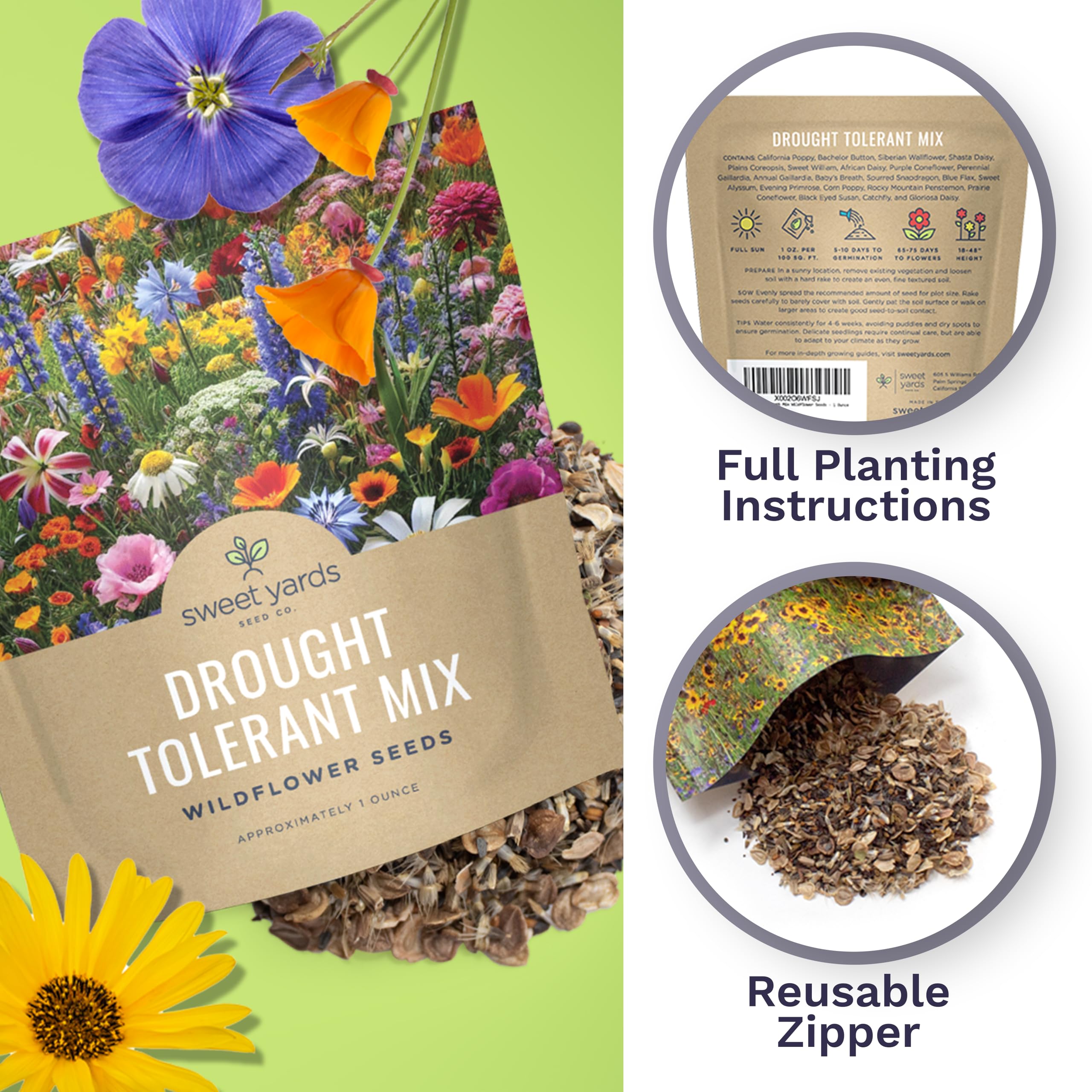 Sweet Yards 21-species mix adds color, texture, and variety