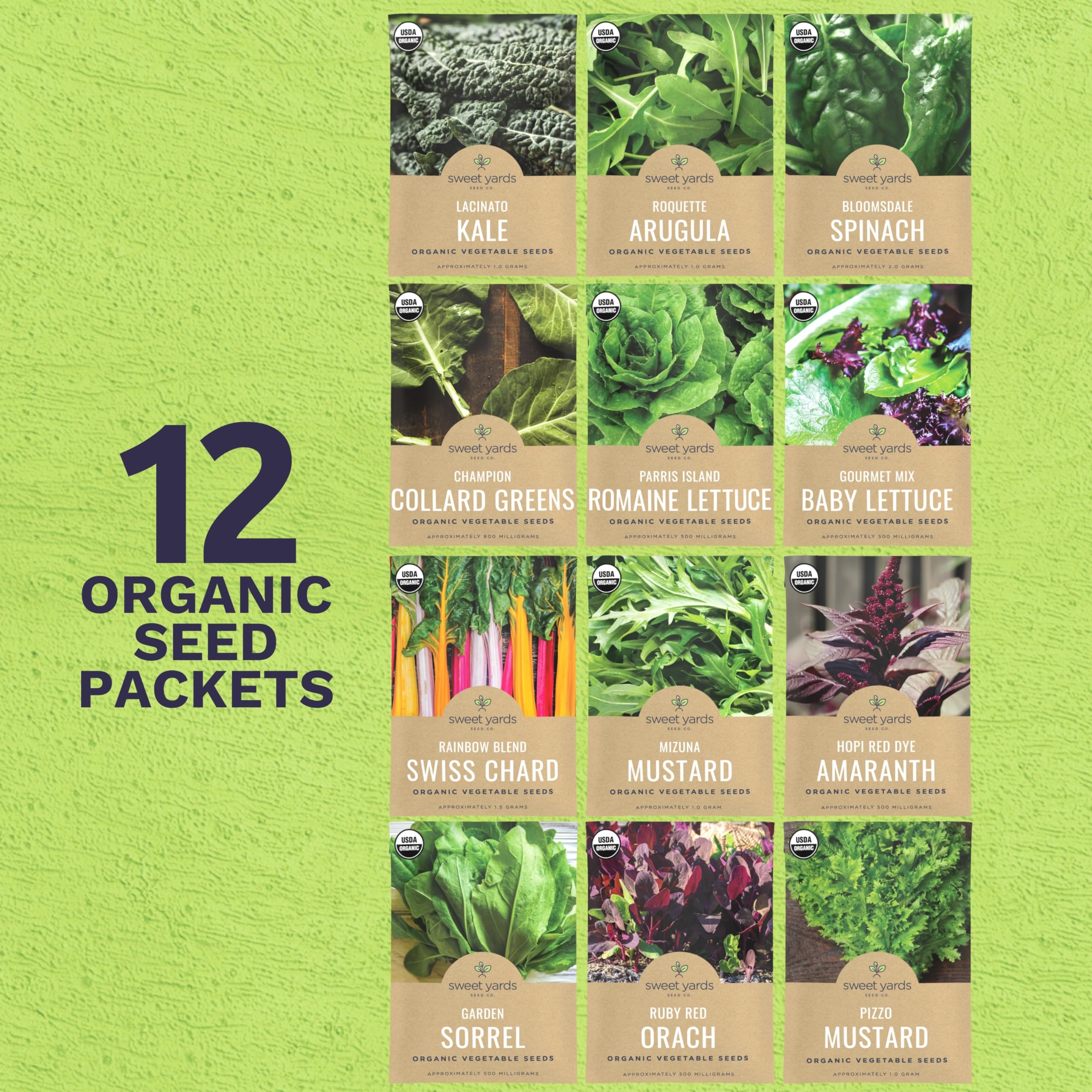 Sweet Yards arugula seeds packet ideal for peppery salads.
