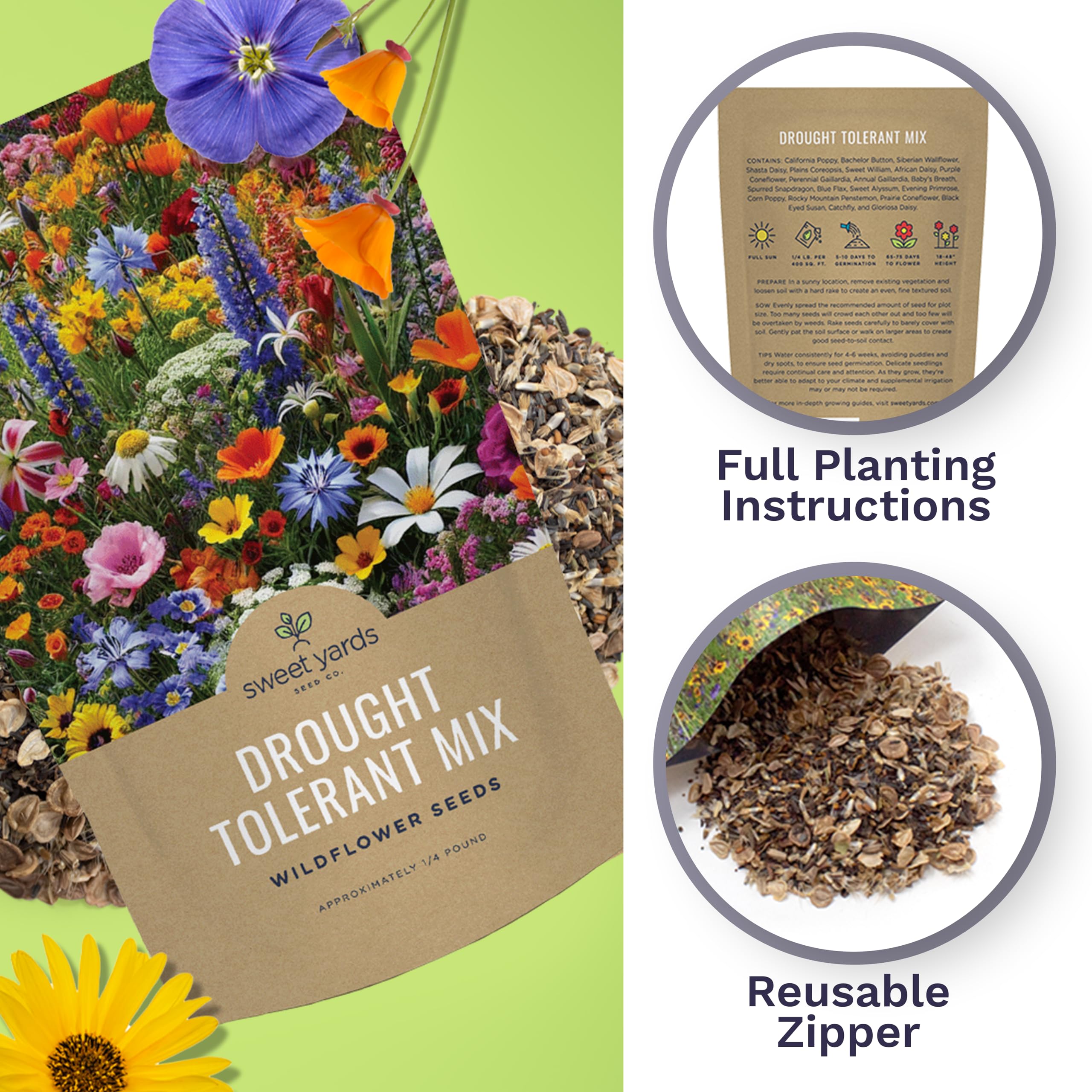 Sweet Yards bachelor-button-california-poppy seeds for borders