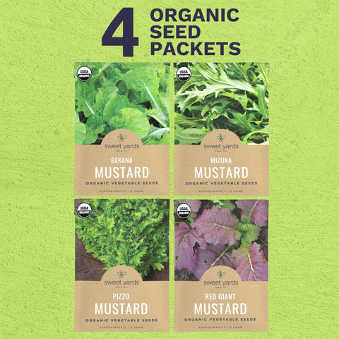 Sweet Yards Bekana Mustard seed packet for easy home gardening and fresh greens.