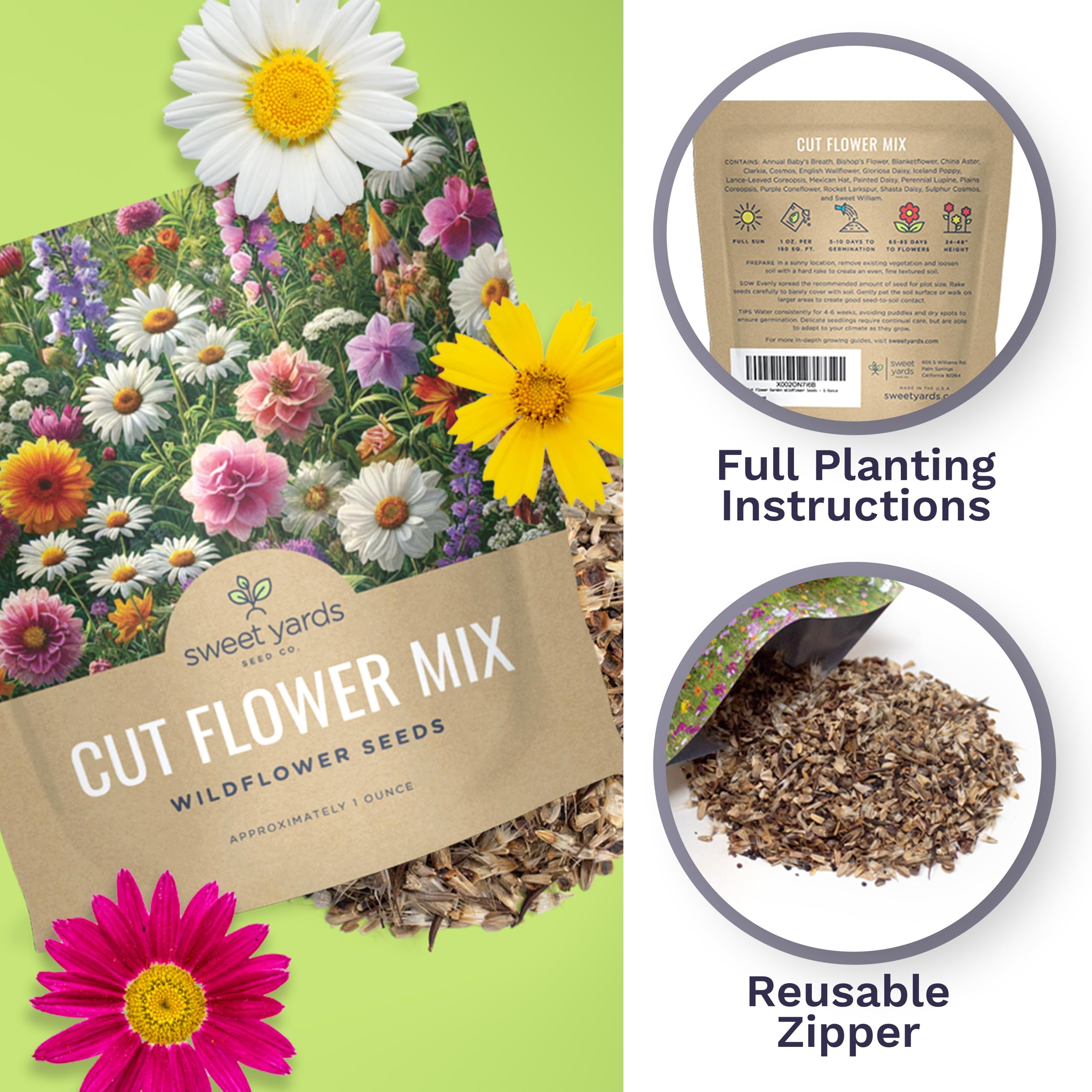 Sweet Yards bloom-border seed mix ready for edging.