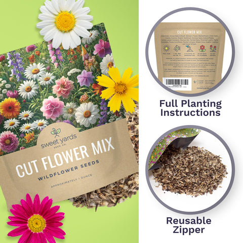 Sweet Yards bloom-border seed mix ready for edging.