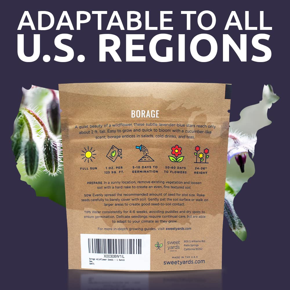 Sweet Yards Borage seeds open-pollinated for sustainable gardening.