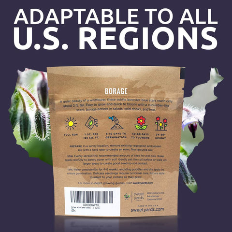 Sweet Yards Borage seeds open-pollinated for sustainable gardening.