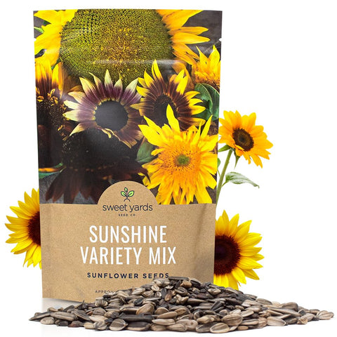 Sweet Yards bulk sunflower seeds in a 1-4 lb bag ready for easy garden sowing.