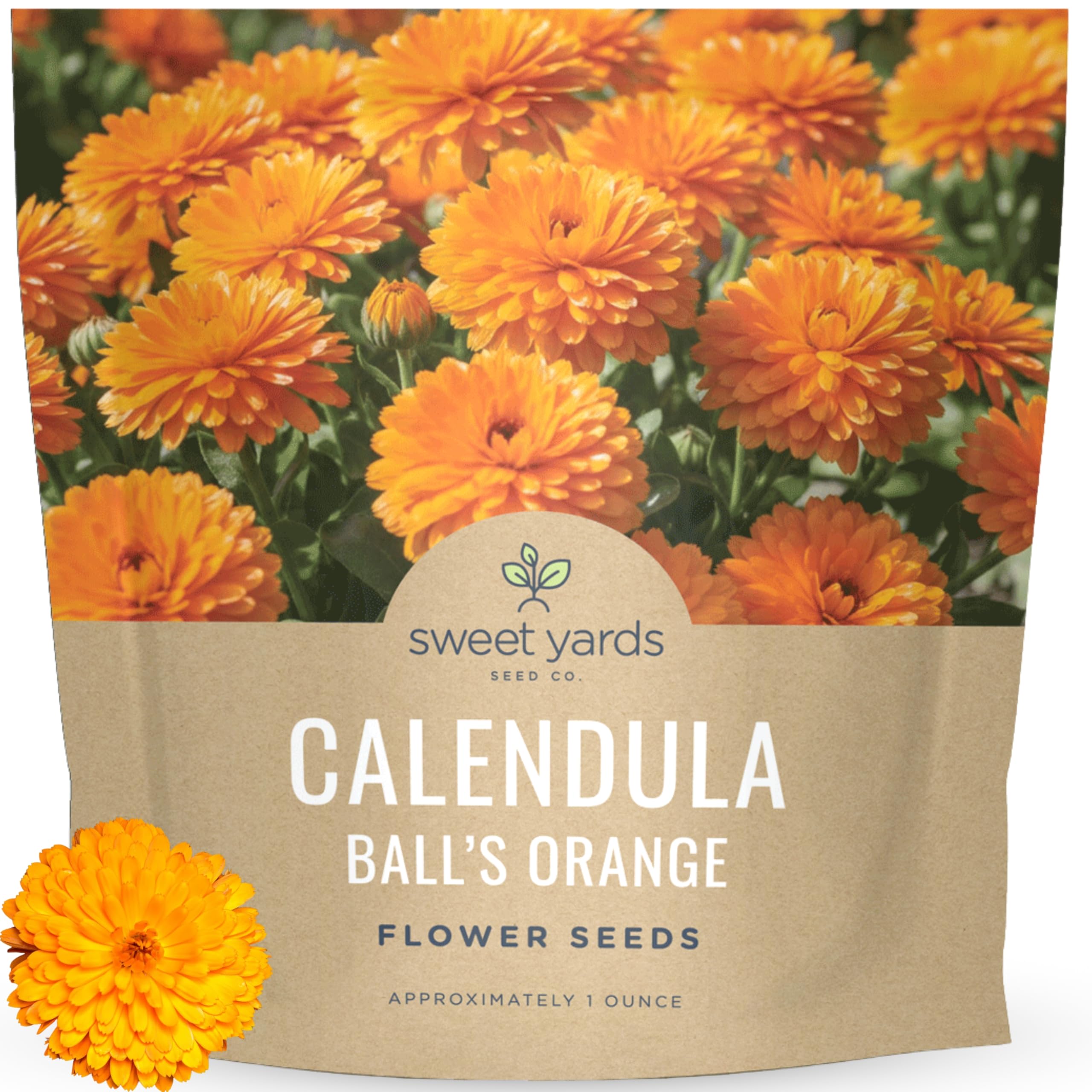 Sweet Yards Calendula Balls Orange seed packet for sowing in your garden