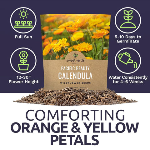 Sweet Yards Calendula Pacific Beauty Mix edible petals add color to dishes