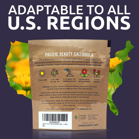 Sweet Yards Calendula Pacific Beauty Mix premium packaging keeps seeds fresh