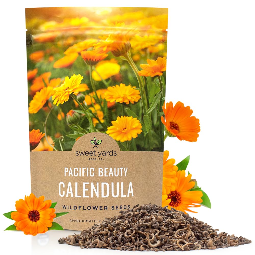 Sweet Yards Calendula Pacific Beauty Mix seeds in seed-bag offer vibrant color and pollinator support