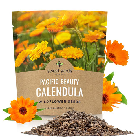 Sweet Yards Calendula Pacific Beauty Mix seed pack ready to sow for vibrant garden color