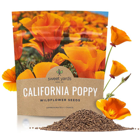 Sweet Yards California orange poppy seeds packet ready for planting.