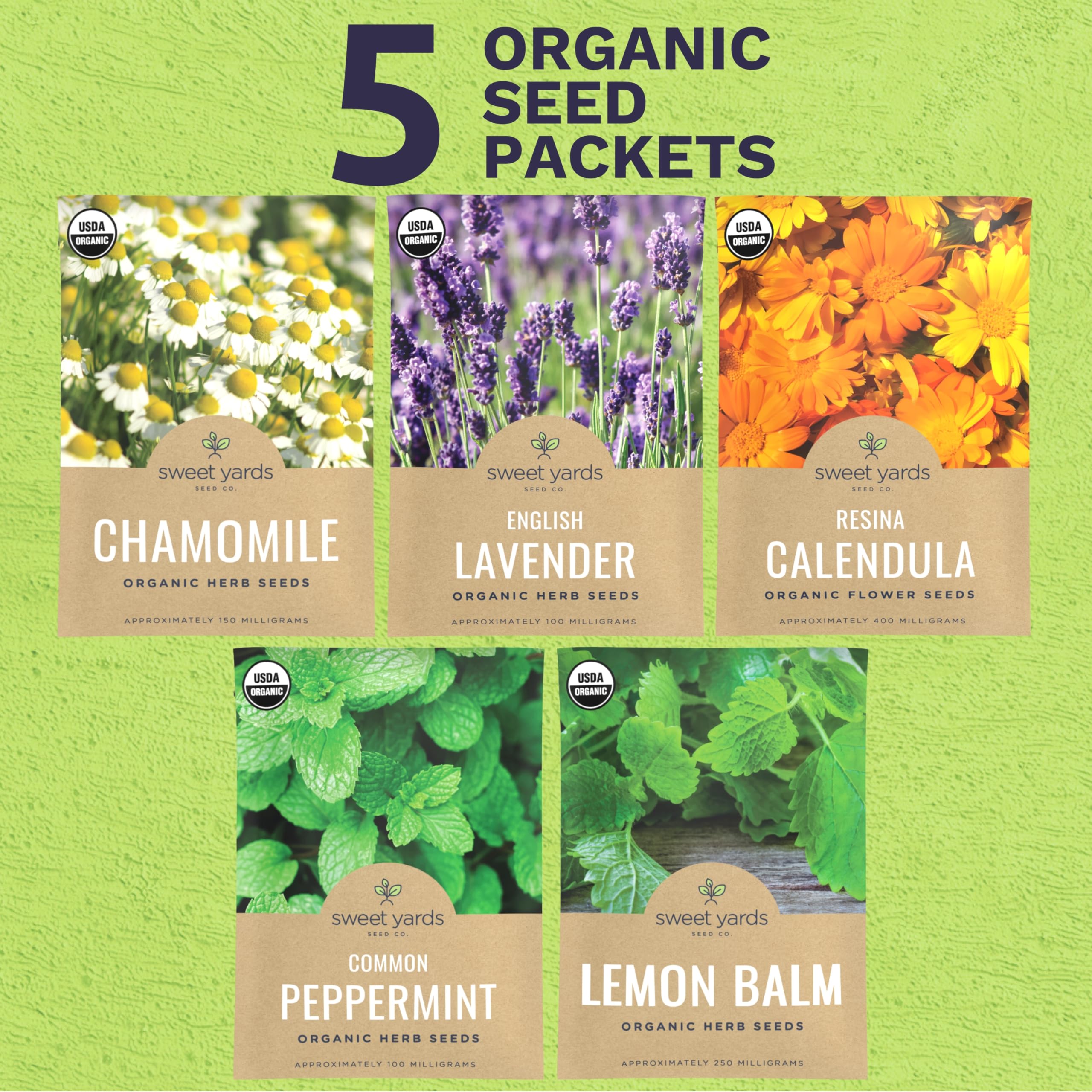 Sweet Yards chamomile seed packet, ideal for fragrant teas and relaxing garden moments.