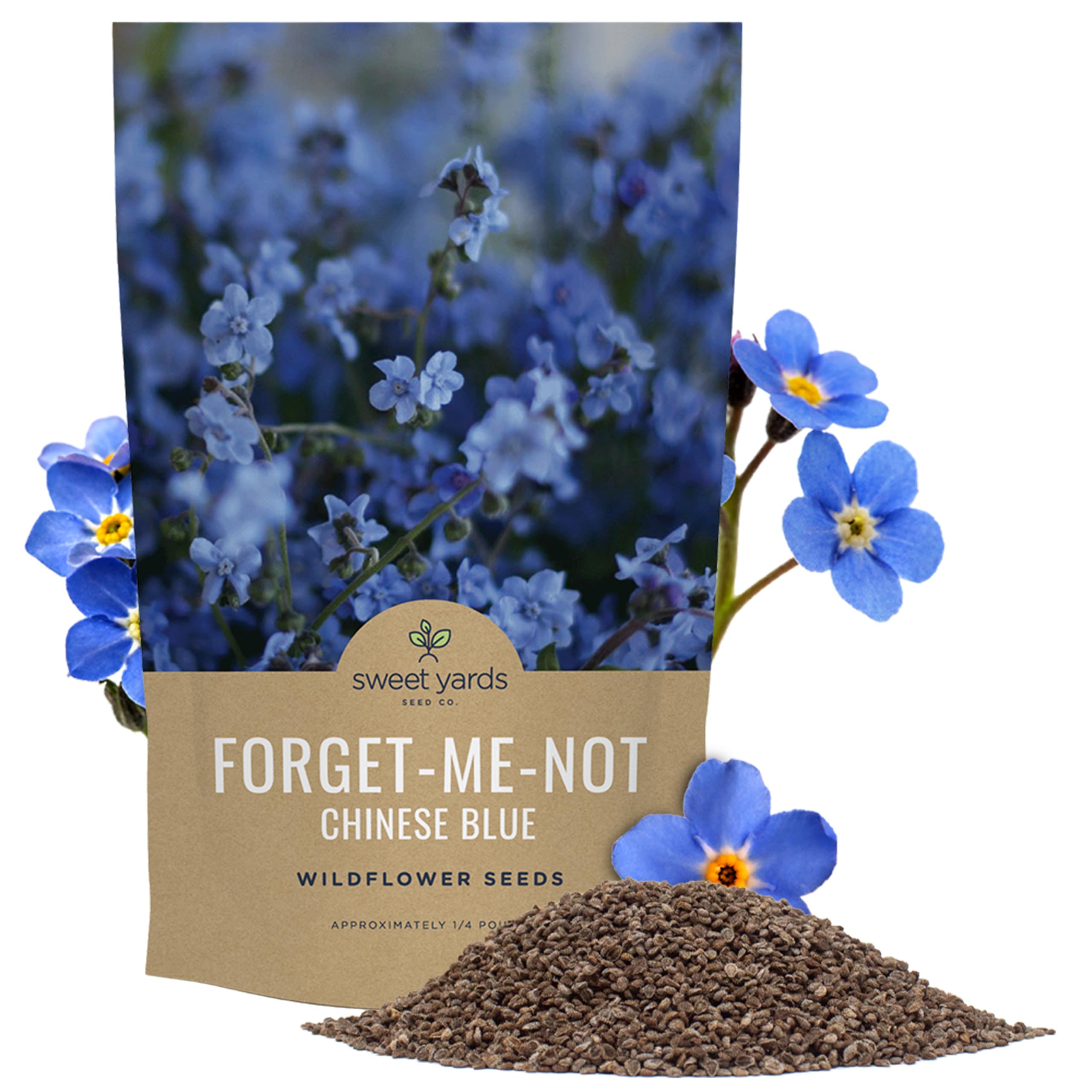 Sweet Yards Chinese Forget-Me-Not seeds bulk bag ready for quick germination in beds.