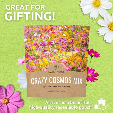 Sweet Yards Cosmos Seeds ten color display image presents a dynamic flower bed mix