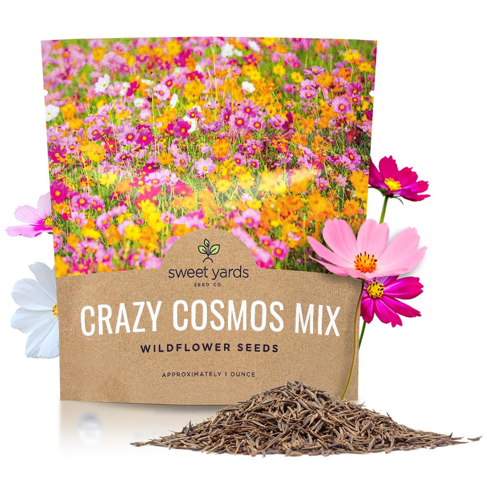 Sweet Yards Cosmos Seeds wildflower mixture bulk shows a large seed packet ready for abundance