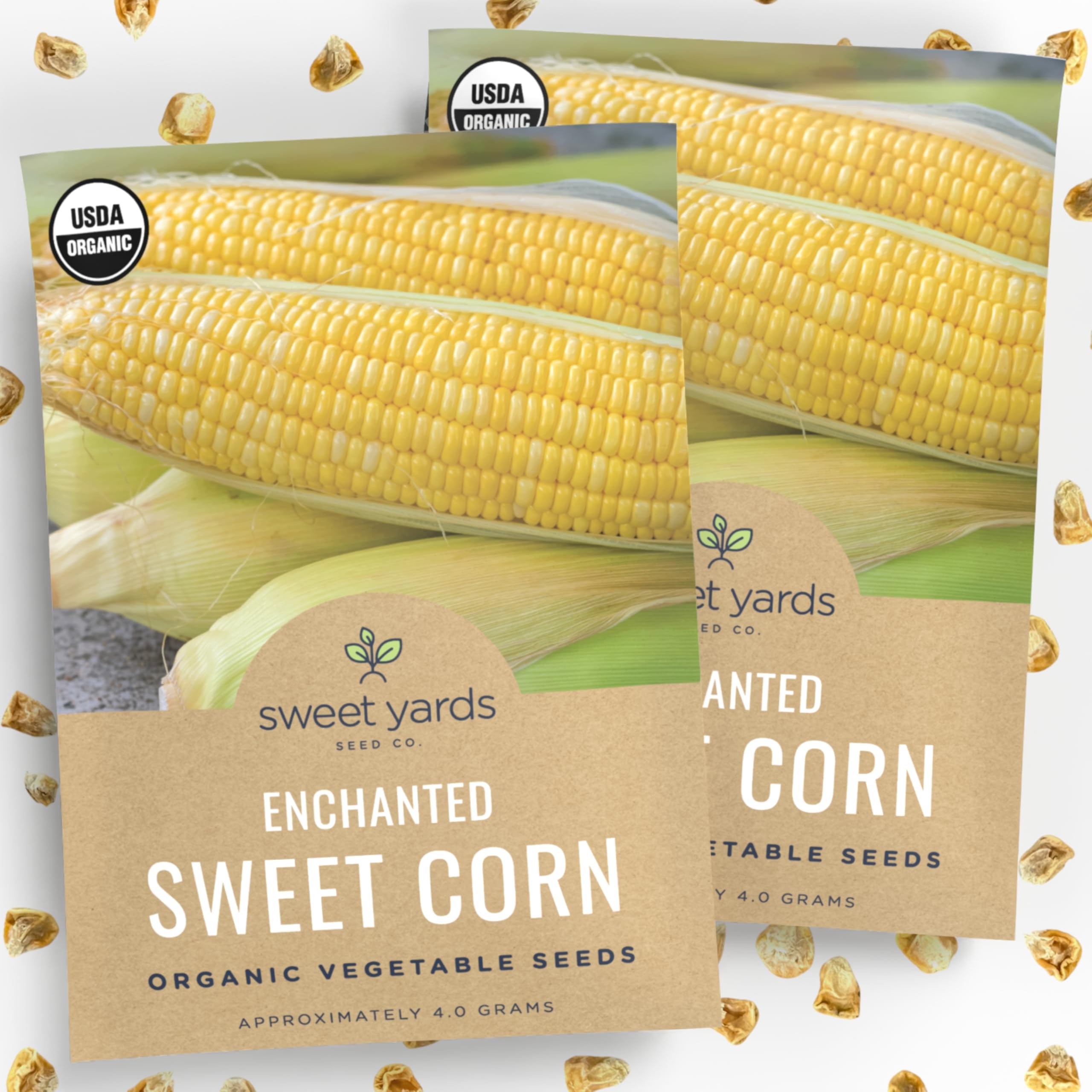 Sweet Yards Enchanted Sweet Corn seed packets ready for planting and growth