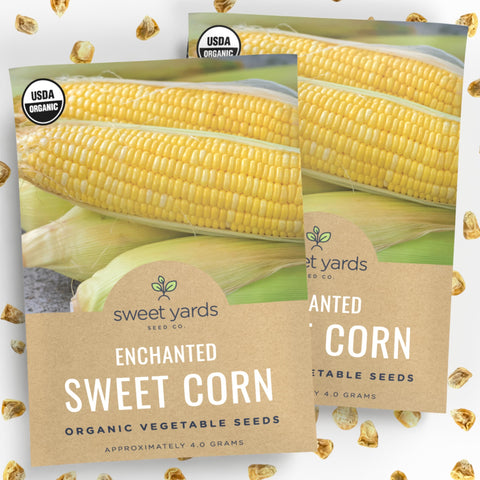 Sweet Yards Enchanted Sweet Corn seed packets ready for planting and growth