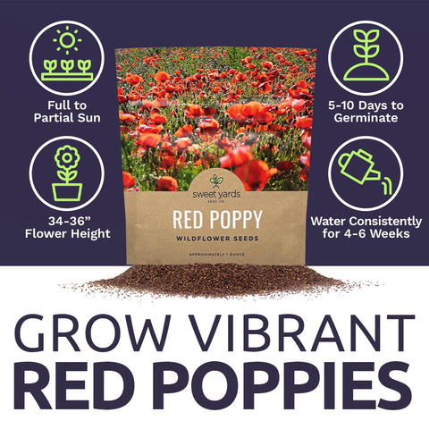 Garden border idea featuring bright red poppies from Sweet Yards.