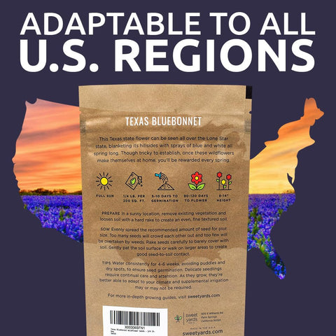 Sweet Yards gift-ready packaging for bluebonnet seed gifting.